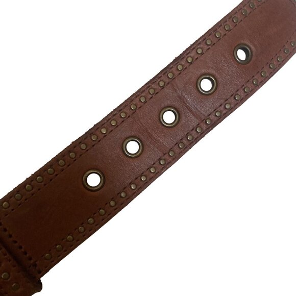 Vintage Y2K Abercrombie & Fitch Boho Brown Leather Belt Large Brass Buckle Studs main image 6